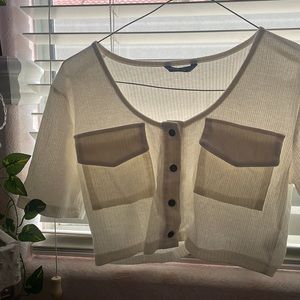 White button up crop